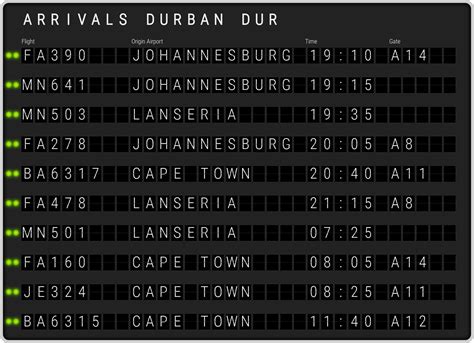 Durban King Shaka Airport [DUR] Arrivals & Flight Schedules