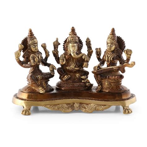 Set of Idol / Statues of Ganesh, Lakshmi, Saraswati – Brass Globe