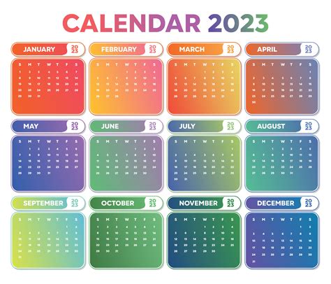 Gradient 2023 colorful calendar template 10697611 Vector Art at Vecteezy