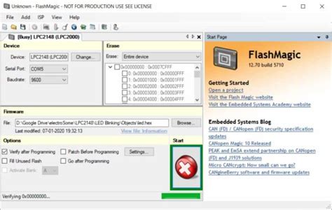 Flashing LPC2148 using On-Chip Serial ISP Bootloader with Flash Magic