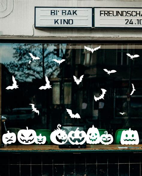 Halloween Window Decals Halloween Pumpkins and Bat Window | Etsy