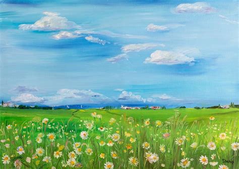 Daisy Field Painting by Natalia Shchipakina | Saatchi Art