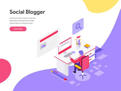 Landing page template of Blog Writer Illustration Concept. Isometric flat design concept of web ...