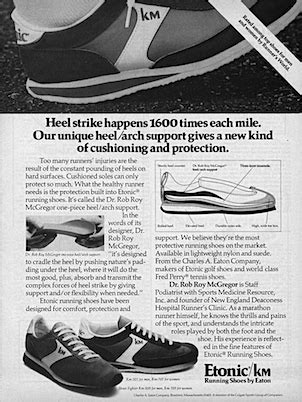 Etonic KM running shoes “Heel strike happens 1600 times each mile. Our unique heel/arch support ...