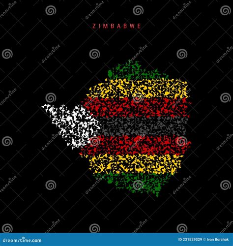 Zimbabwe Flag Map, Chaotic Particles Pattern in the Zimbabwean Flag Colors. Vector Illustration ...