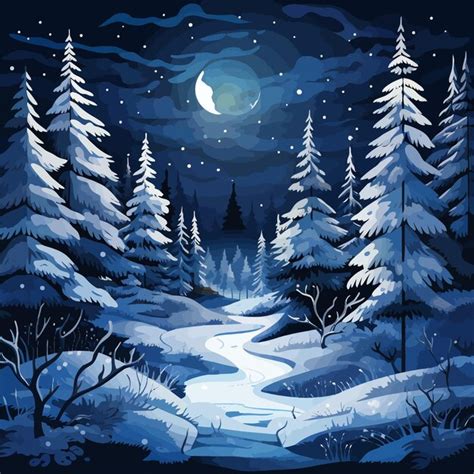 Christmas snowy forest nigh landscape | Premium AI-generated vector