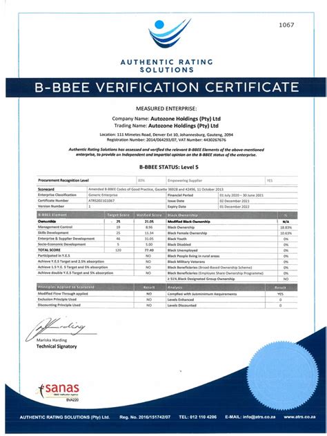 AutoZone-B-BBEE-Certificate-1-December-2022 | PDF