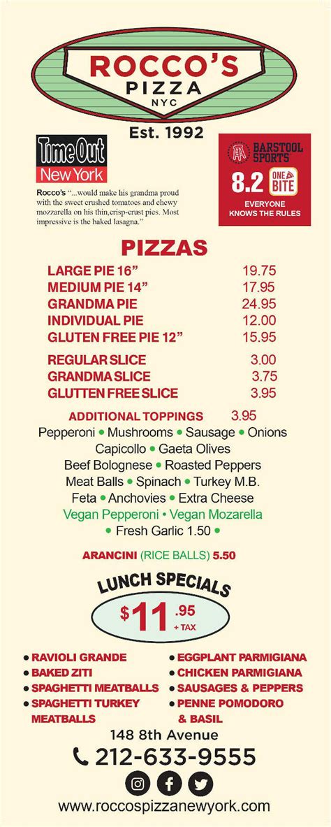 Menu — Rocco's Pizza