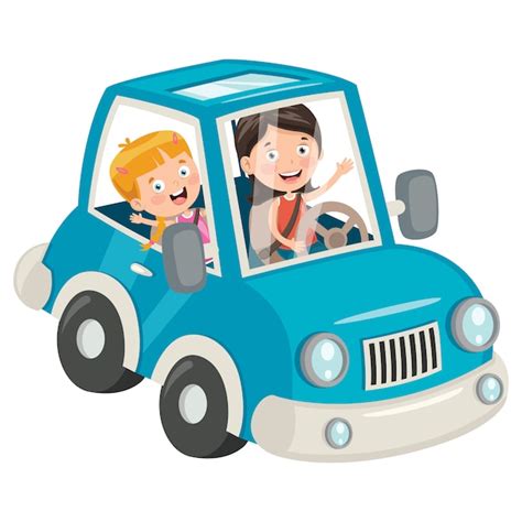 Niños que viajan con un auto divertido | Vector Premium