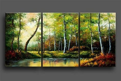 hand painted stretched framed oil wall art Green forest streams home decoration Landscape canvas ...