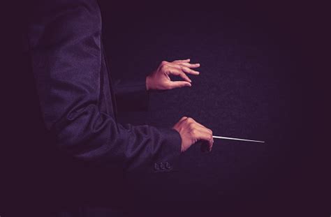 Orchestra Conductor Hands Musician Director Holding Stick On Dark ...