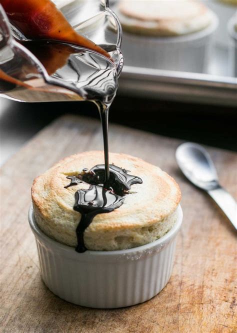 Warm Chartreuse Souffle with Chocolate Sauce