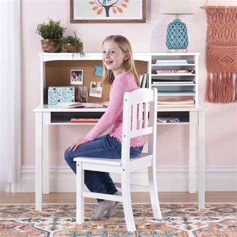 Guidecraft Children’s Media Desk and Chair Set – White: Student's Study Computer Workstation ...