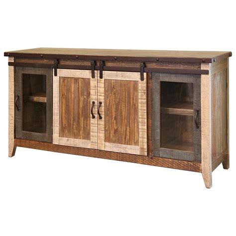 International Furniture Direct 900 Antique IFD962STAND-70 Rustic 70" TV Stand with Sliding Doors ...