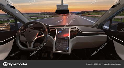 View View Tesla Electric Car Highwayelectric Car Highway – Stock ...