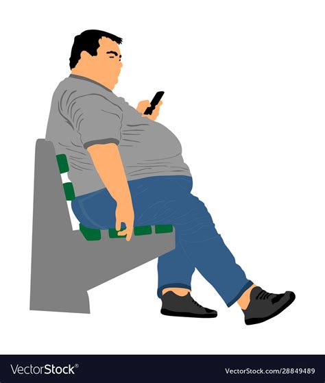 Fat man with mobile phone is worry about health Vector Image