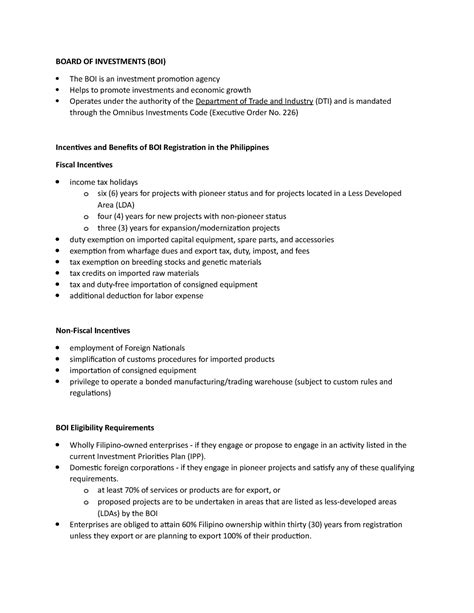 International business and trade- Incentives and Benefits of BOI Registration in the Philippines ...