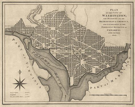 Antique Map of Washington DC by William Bent - 1793 Drawing by Blue ...