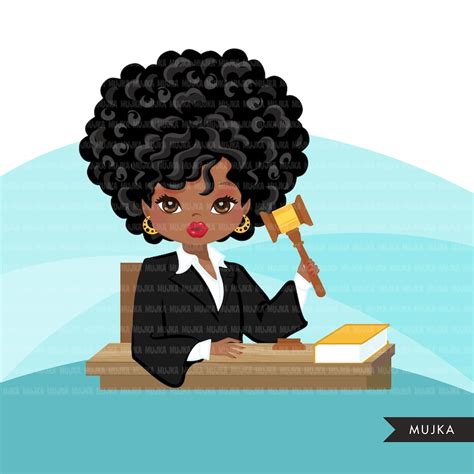 Afro Woman Judge Avatar Clipart With Gavel and Law Book Print - Etsy