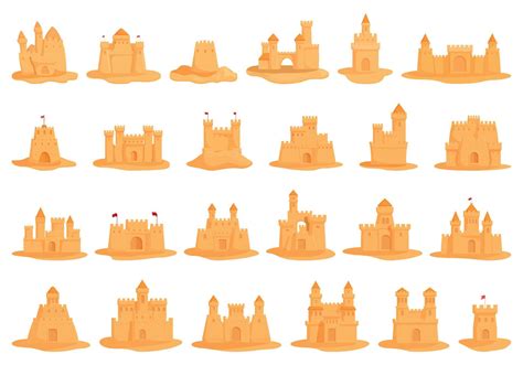 Sand castle icons set cartoon vector. Water figure 23111019 Vector Art at Vecteezy