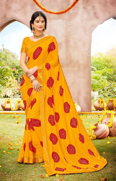 Bandhani Print Saree - Yellow Colour | Laxmipati 6058 Raipur Chhattisgarh Online Shopping ...