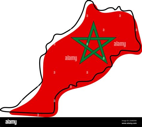 Stylized outline map of Morocco with national flag icon. Flag color map of Morocco vector ...