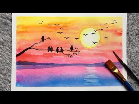 Easy Birds Watercolor Painting Sunset Landscape For Beginners - YouTube in 2020 | Bird ...