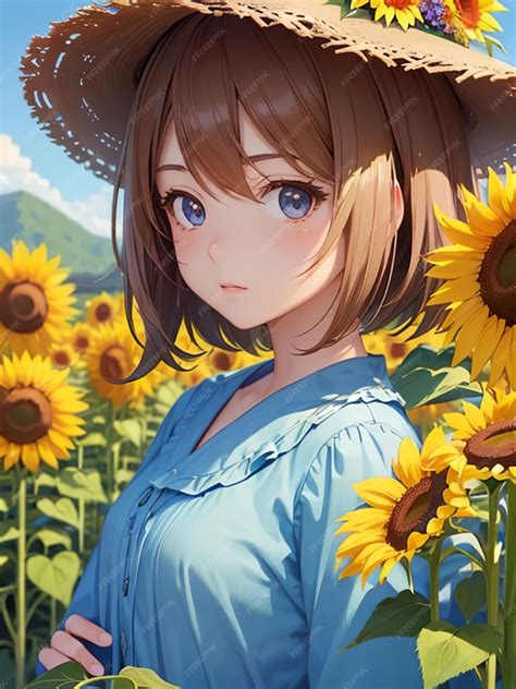 Premium AI Image | Anime girl in sunflower field for mobile wallpaper