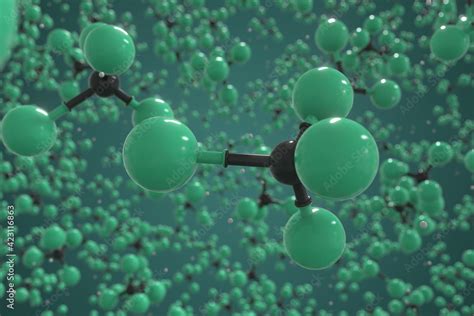 Bromotrifluoromethane molecule. Ball-and-stick molecular model. Chemistry related 3d rendering ...