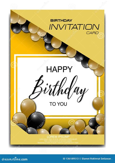 Modern Birthday Invitation Card with Balloon Ornament Stock Vector - Illustration of texture ...