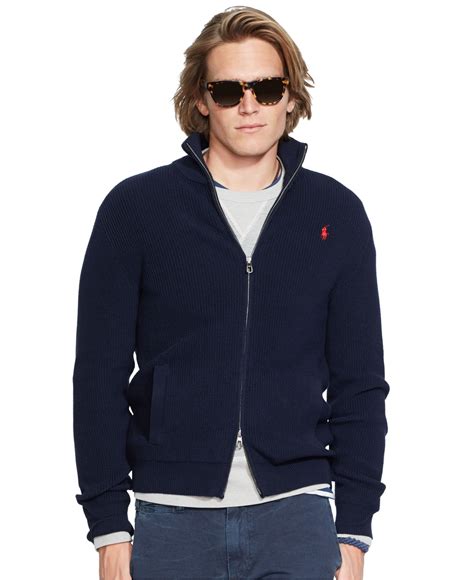 Lyst - Polo Ralph Lauren Lightweight Full-zip Sweater in Blue for Men