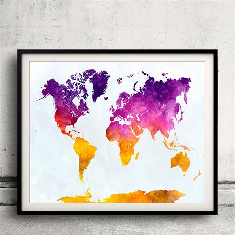 World Map in Watercolor 20 Fine Art Print Glicee Poster Decor Home Gift Illustration Wall Art ...