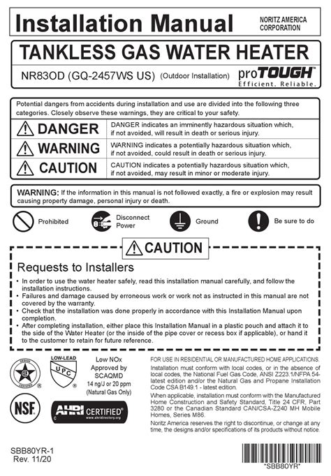 NORITZ PROTOUGH NR83OD INSTALLATION MANUAL Pdf Download | ManualsLib