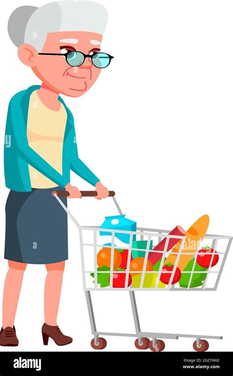 elderly lady go grocery shopping with cart cartoon vector Stock Vector Image & Art - Alamy