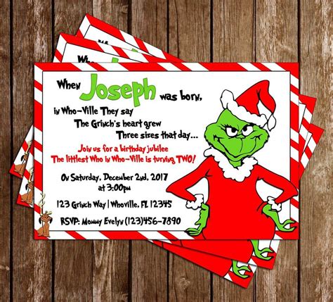 Grinch - Christmas - Birthday Party - Invitation | Christmas birthday party, Birthday party ...