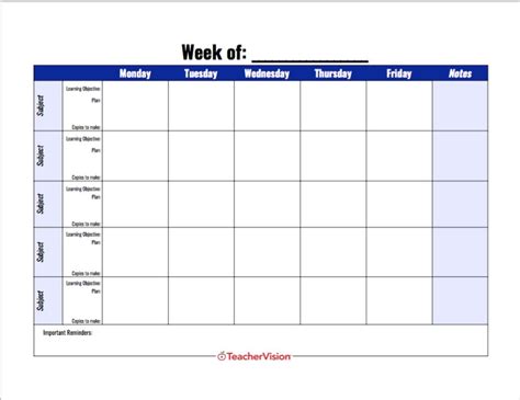 Weekly Lesson Planning Template for Teachers