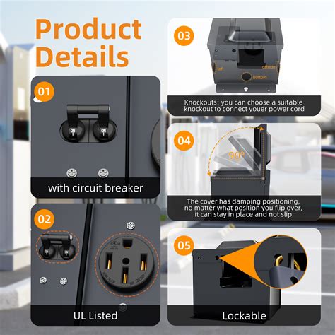 Heavy Duty Weatherproof 125/250V 50 Amp RV Outlet Box With Circuit Breaker NEMA 14-50R Receptacle