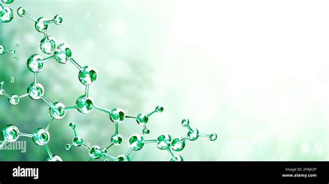 Models of abstract molecular structure on green background. Horizontal ...