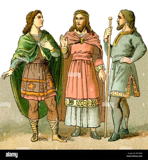 These Anglo-Saxon (Germanic-speaking people who settled in England) figures represent three men ...