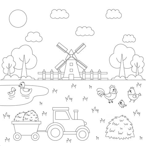 Color farm animals in field. Coloring page for kids. 2810386 Vector Art ...