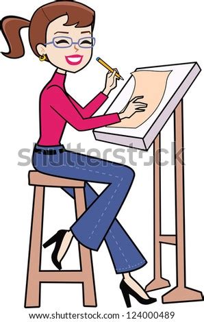 Cartoon Woman Clip-Art Making Plans Retro Styled Drawing Stock Vector Illustration 124000489 ...