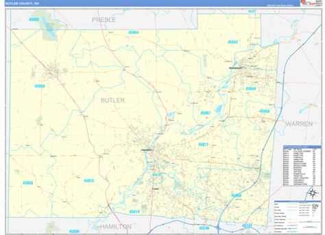 Butler County, OH Zip Code Wall Map Basic Style by MarketMAPS - MapSales