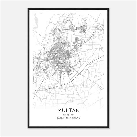 Multan Pakistan Map Poster, Multan City Road Wall Art Print - Custom ...