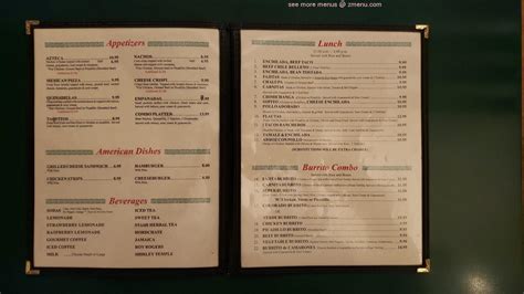 Menu at Azteca Mexican Restaurant, Centralia, 118 N Tower Ave