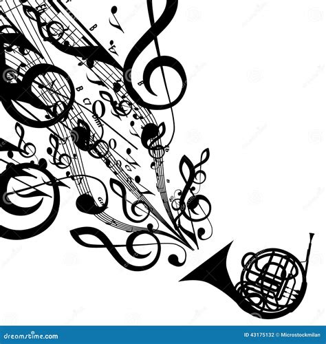 Vector Silhouette of French Horn with Musical Symbols Stock Vector - Illustration of silhouette ...