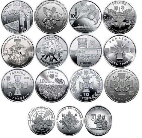 Ukraine. 10 Griven 2018/2023 commemoratives various coins, 15 pieces ...