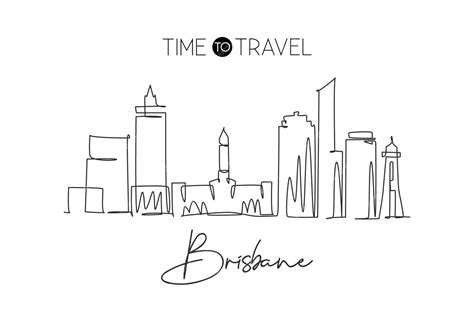 Premium Vector | One continuous line drawing of Brisbane city skyline Australia Beautiful ...