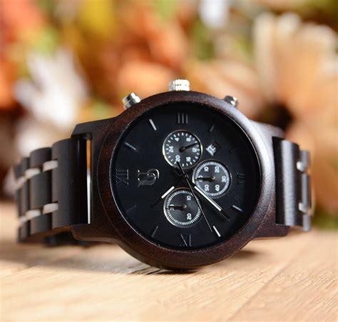 Chronograph Watches For Men With Dark Wood & Stainless Steel Combined Watch Band | Urban Designer