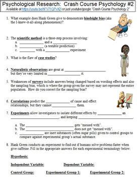 Crash Course Psychology #2 (Psychological Research) worksheet | TpT