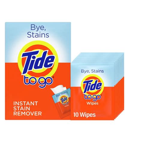 Tide Tide to Go Instant Stain Remover Wipes, 10 in the Laundry Stain ...